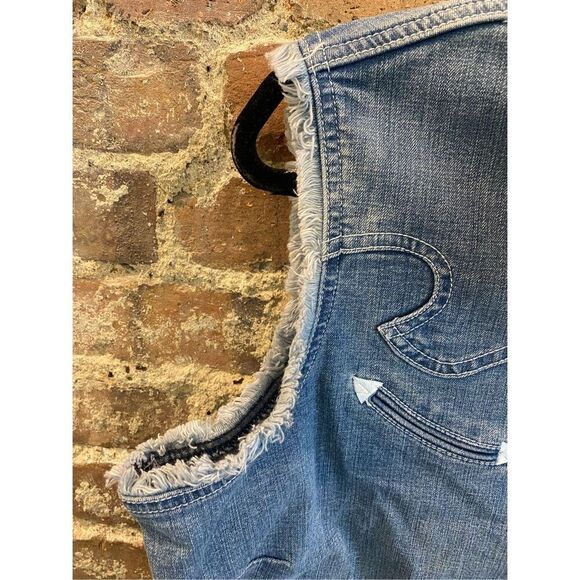 Roper Western Biker Blue Denim Fringed Vest Women’s Size XL - Picture 3 of 10